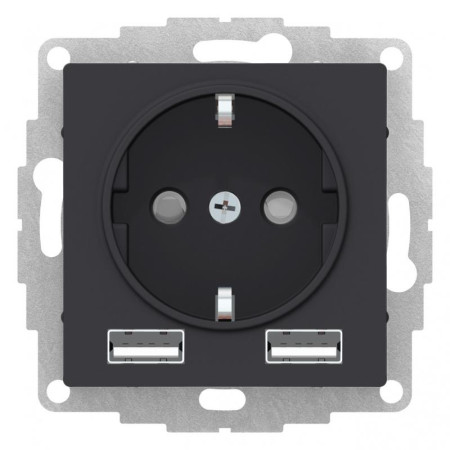 AtlasDesign Карбон Розетка 16А c 2 USB A+A, 5В/2,4А, 2х5В/1,2 А, механизм
