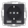 AtlasDesign Карбон Розетка 16А c 2 USB A+A, 5В/2,4А, 2х5В/1,2 А, механизм