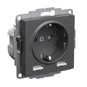 AtlasDesign Базальт Розетка 16А с 2 USB A+A, 5В/2,4А, 2х5В/1,2А, механизм