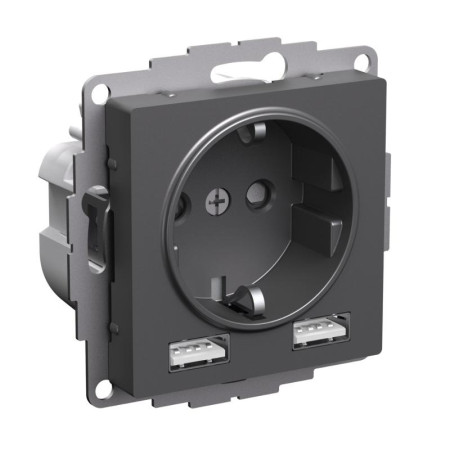 AtlasDesign Базальт Розетка 16А с 2 USB A+A, 5В/2,4А, 2х5В/1,2А, механизм