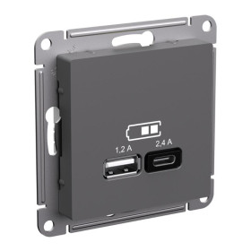 AtlasDesign Базальт USB Розетка А+С, 5В/2,4 А, 2х5В/1,2 А, механизм