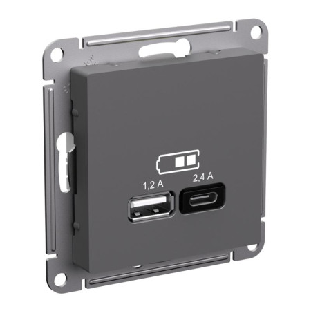 AtlasDesign Базальт USB Розетка А+С, 5В/2,4 А, 2х5В/1,2 А, механизм