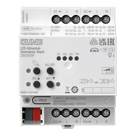 Универсальный LED-диммер 4 группы, монтаж на DIN-рейку KNX