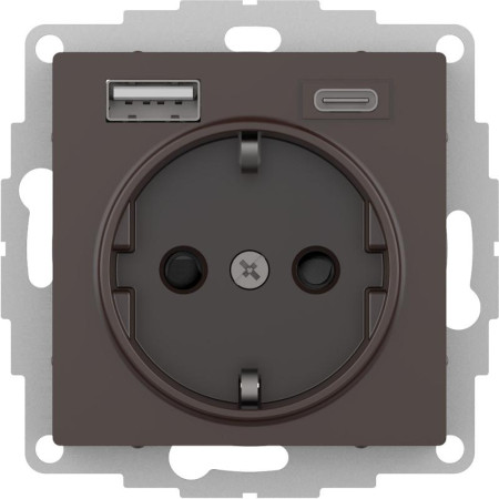 AtlasDesign Розетка 16А c 2 USB A+C, 5В/2,4А/3,0А, 2х5В/1,5А, механизм, Мокко