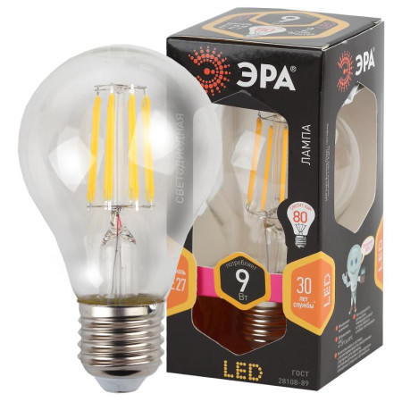 Лампа светодиодная F-LED A60-9W-827-E27 (филамент, груша, 9Вт, тепл, Е27)