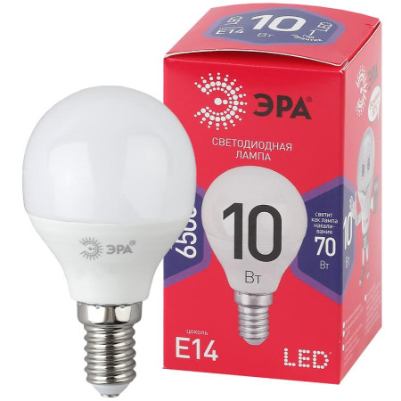 Лампа светодиодная ЭКО LED P45-10W-865-E14 R (диод, шар, 10Вт, хол, E14)