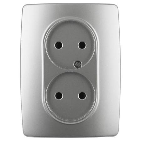 12-2107-03 Электроустановка ЭРА Розетка 2X2P, 16A-250В, IP20, Эра12, алюминий