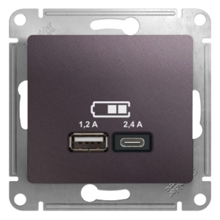 Glossa Сиреневый туман USB Розетка A+С, 5В/2,4А, 2х5В/1,2 А, механизм