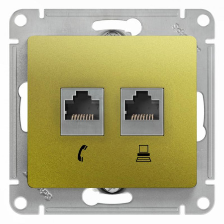 Glossa Фисташковый Розетка 2-ая RJ11+RJ45, кат.5E