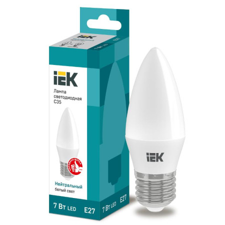Лампа светодиодная LED 7Вт Е27 220В 4000К C35 свеча