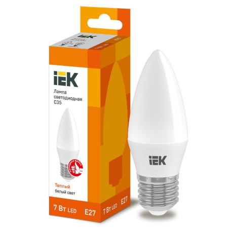 Лампа светодиодная LED 7Вт Е27 220В 3000К C35 свеча