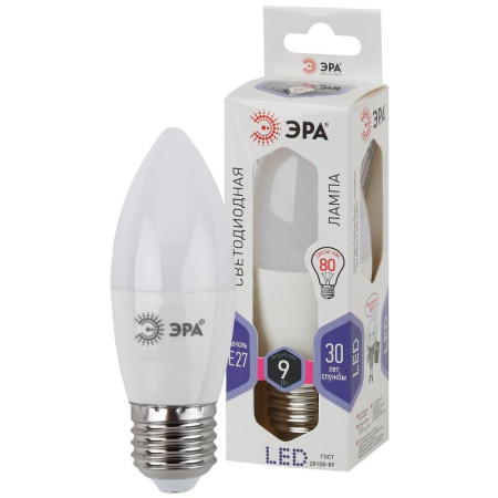 Лампа светодиодная LED 9Вт Е27 6000К smd B35-9W-860-E27