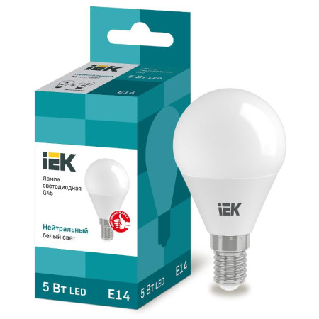 Лампа светодиодная LED 5Вт Е14 220В 4000К G45 шар