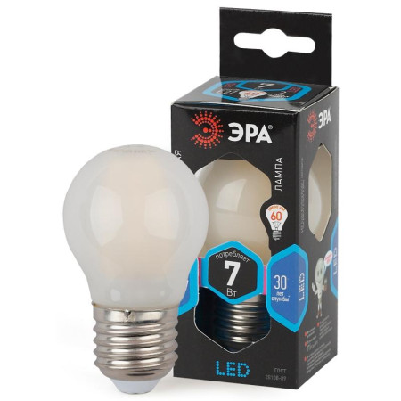 Лампа светодиодная F-LED P45-7W-840-E27 frost (филамент, шар мат., 7Вт, нейтр, E27)
