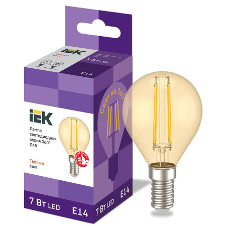 Лампа светодиодная LED G45 шар золото 7Вт 230В 2700К E14 серия 360°