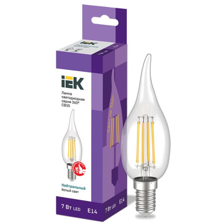 Лампа светодиодная LED CВ35 св.н/ветру 7Вт 230В 4000К E14 серия 360°