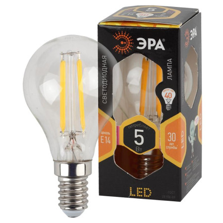Лампа светодиодная F-LED P45-5W-827-E14 (филамент, шар, 5Вт, тепл, E14)