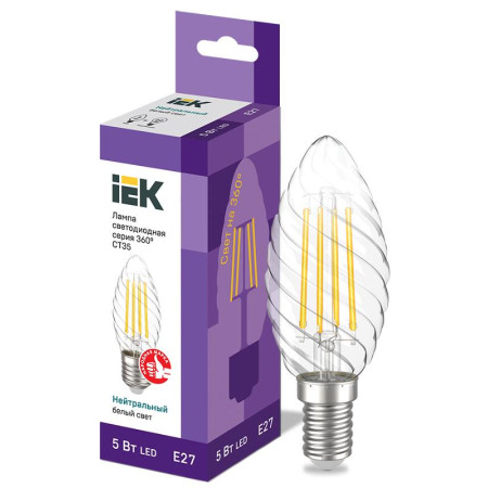 Лампа светодиодная LED CT35 свеча вит. 5Вт 230В 4000К E27 серия 360°
