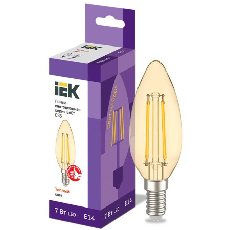 Лампа светодиодная LED C35 свеча золото 7Вт 230В 2700К E14 серия 360°