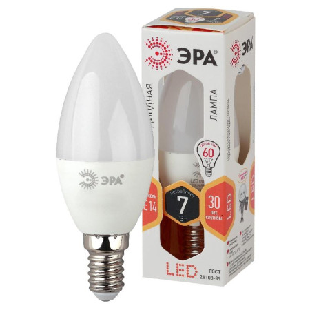 Лампа светодиодная LED 7Вт E14 220В 2700К B35 свеча