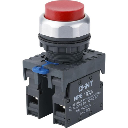Кнопка выступающая NP8-11GN/4 без подсветки, красная 1НО+1НЗ IP65 (R)