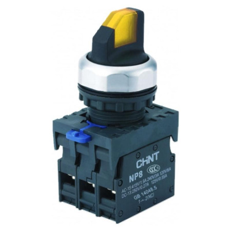 Переключатель с подсветкой NP8-11XD/215, 2 полож. фикс., желт., AC110-230В(LED), 1НО+1НЗ, IP65 (R)