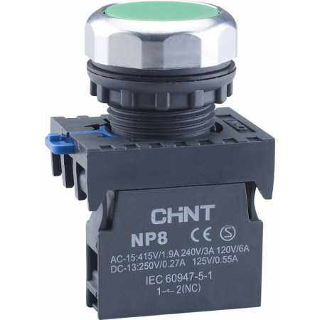 Кнопка управления NP8-20BND/3 подствет., самовозв., зеленый, AC110-230В(LED), 2НО, IP65 (R)