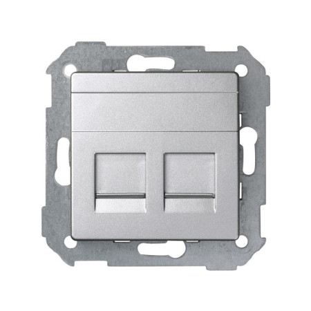 Simon 82 Адаптер со шторками на 2 коннектора UTP (RJ45), FTP (RJ45), RJ12, AMP, S82 Detail алюминий