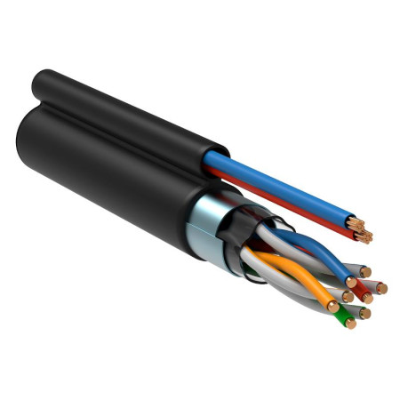 Каб. F/UTP 5E 4х2х24AWG LDPE каб. пит. 2x0,75, 305м чер.