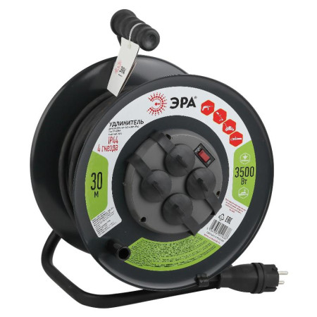 Удлинитель силовой ЭРА RMx-4es-3x2.5-30m-IP44(KG) на м. катушке c/з 4 гн 30м КГ 3х2.5