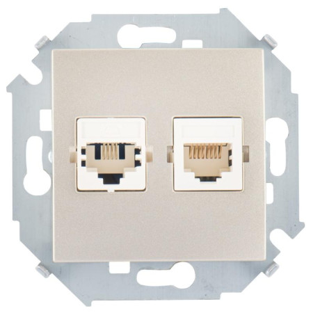 Simon 15 Шампань Розетка телефонная + компьютерная RJ11+RJ45 кат.5е, Systimax