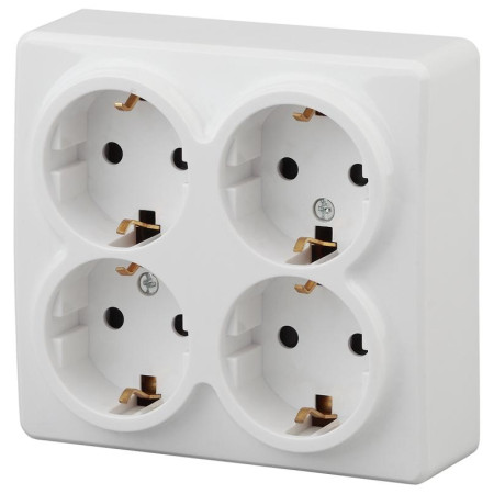 Розетка 11-2211-01   4х2P+E Schuko со шторками, 16АХ-250В, ОУ,  Эксперт, белый (8/80/1280)