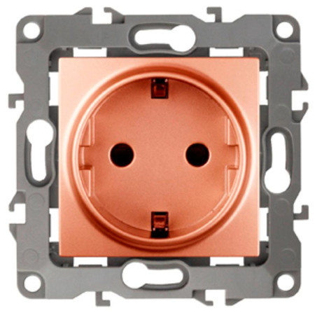 Розетка 12-2102-14 2P+E Schuko со шторками, 16АХ-250В,  медь (10/100/2500)