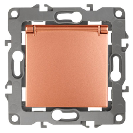 Розетка 12-2103-14 2P+E Schuko со шторками с крышкой, 16АХ-250В,  медь (10/100/2500)