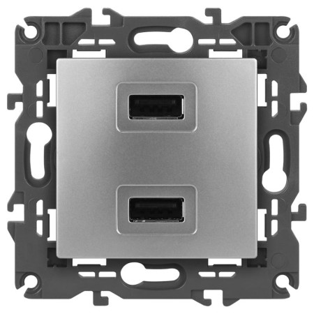 14-4110-03 Электроустановка ЭРА Устройство зарядное USB, 230В/5В-2100мА, IP20, Эра Elegance, алюминий