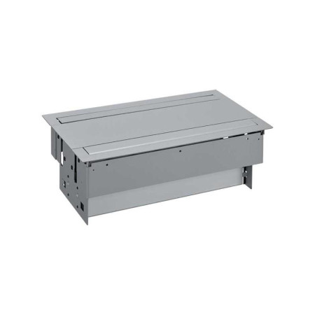Simon S400 Двухсторонний Врезной розеточный блок с крышкой и мет. вводом, 4x2P+E, 8 пустых модулей, алюмин,S400