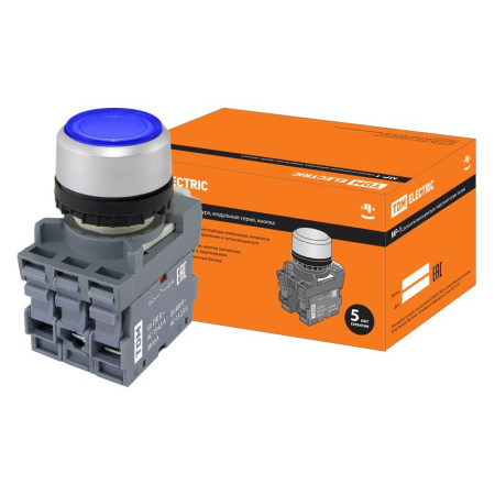 Кнопка MP1-21L(LED) в сборе d22мм/24В 1з+1р синяя