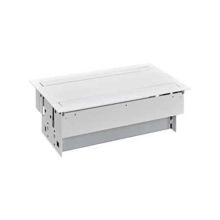 Simon S400 Двухсторонний Врезной розеточный блок с крышкой и мет. вводом, 6x2P+E, 6 пустых модулей, белый, S400