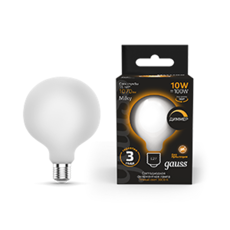 Лампа светодиодная Filament G125 10W 1070lm 3000К Е27 milky диммируемая LED 1/20