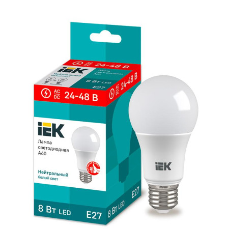 Лампа светодиодная низковольтная LED A60 груша 8Вт 24-48В 4000К E27