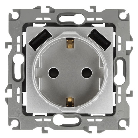 12-4109-03 Розетка 2P+E 16A-250В, штор. с 2xUSB 5В-3А, 12, алюминий (10/100/2000)