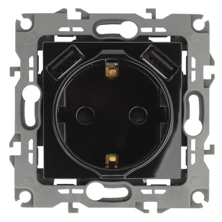 12-4109-06 Розетка 2P+E 16A-250В, штор. с 2xUSB 5В-3А, 12, чёрный (10/100/2000)