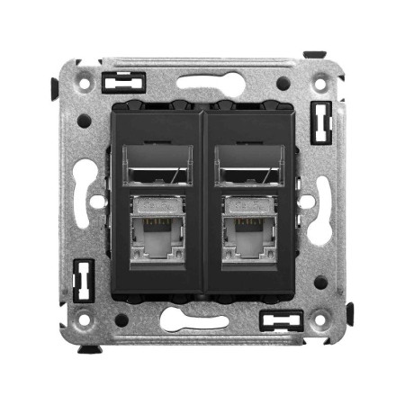 Компьютерная розетка RJ-45 в стену, кат.5e двойная экранированная,"Avanti", "Черный матовый"