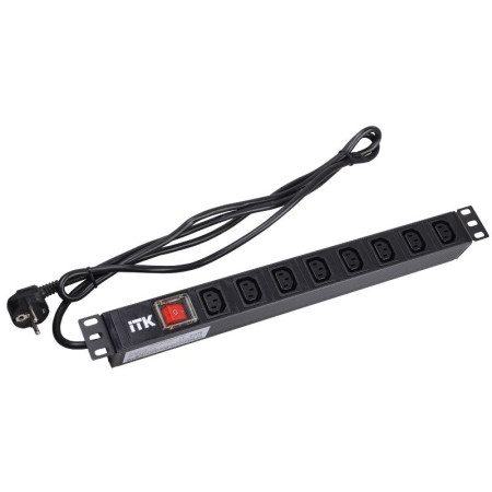 Блок розеток 19 PDU(8шт)IEC320 C13 с LED вык.алюм.проф.1U шнур 2м вилка DIN49440