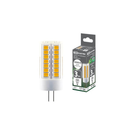 Лампа светодиодная G4-3 Вт-230 В-6500 К, SMD, 16x43 мм