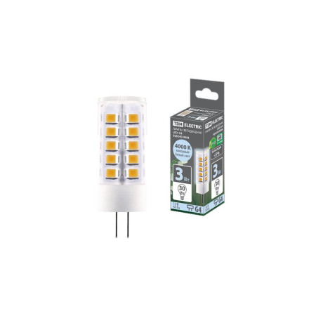 Лампа светодиодная G4-3 Вт-AC/DC 12 В-4000 К, SMD, 16x43 мм