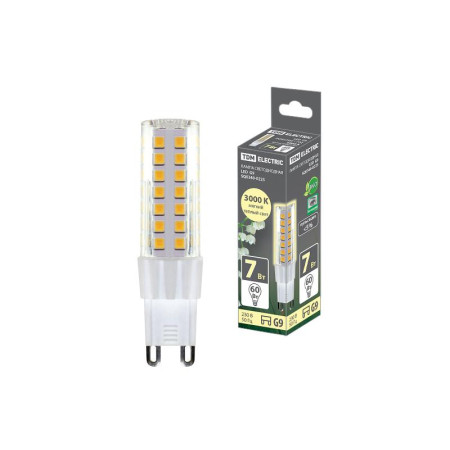 Лампа светодиодная G9-7 Вт-230 В-3000 К, SMD, 17,5x65,5 мм