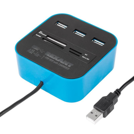 Разветвитель USB на 3 порта+картридер (все в одном) черный